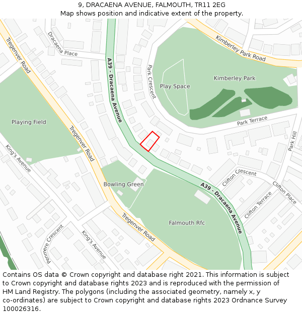 9, DRACAENA AVENUE, FALMOUTH, TR11 2EG: Location map and indicative extent of plot