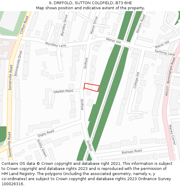 9, DRIFFOLD, SUTTON COLDFIELD, B73 6HE: Location map and indicative extent of plot