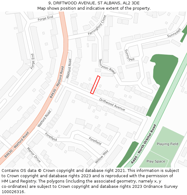 9, DRIFTWOOD AVENUE, ST ALBANS, AL2 3DE: Location map and indicative extent of plot