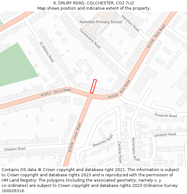 9, DRURY ROAD, COLCHESTER, CO2 7UZ: Location map and indicative extent of plot