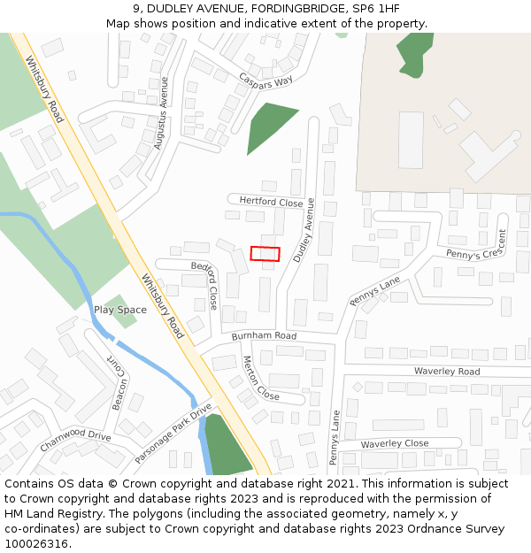 9, DUDLEY AVENUE, FORDINGBRIDGE, SP6 1HF: Location map and indicative extent of plot