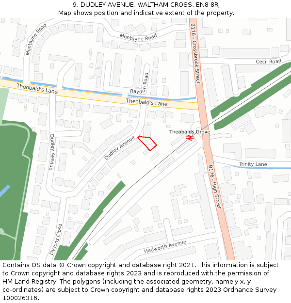 9, DUDLEY AVENUE, WALTHAM CROSS, EN8 8RJ: Location map and indicative extent of plot