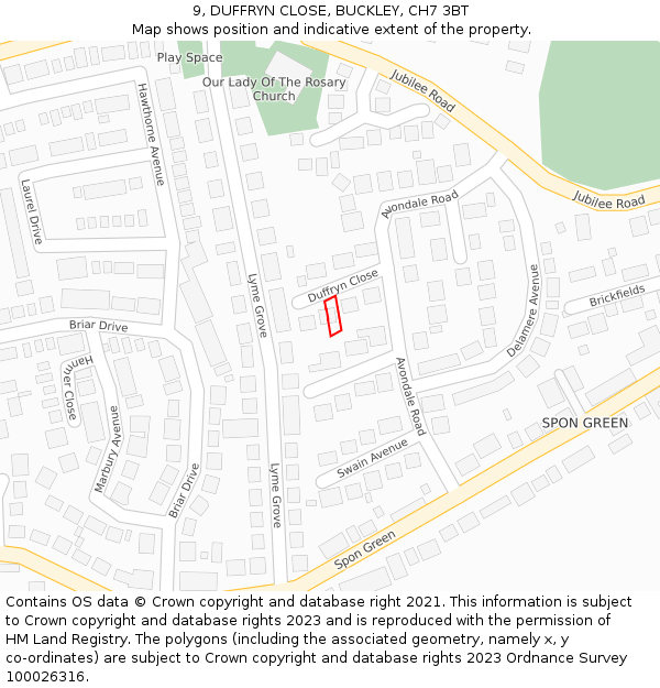 9, DUFFRYN CLOSE, BUCKLEY, CH7 3BT: Location map and indicative extent of plot