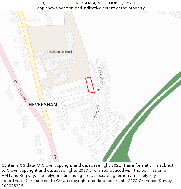 9, DUGG HILL, HEVERSHAM, MILNTHORPE, LA7 7EF: Location map and indicative extent of plot