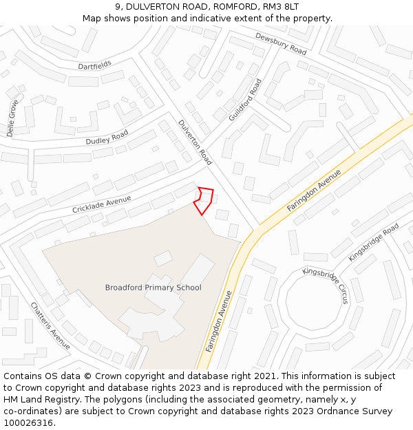 9, DULVERTON ROAD, ROMFORD, RM3 8LT: Location map and indicative extent of plot