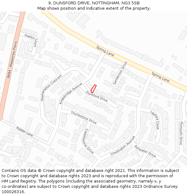 9, DUNSFORD DRIVE, NOTTINGHAM, NG3 5SB: Location map and indicative extent of plot