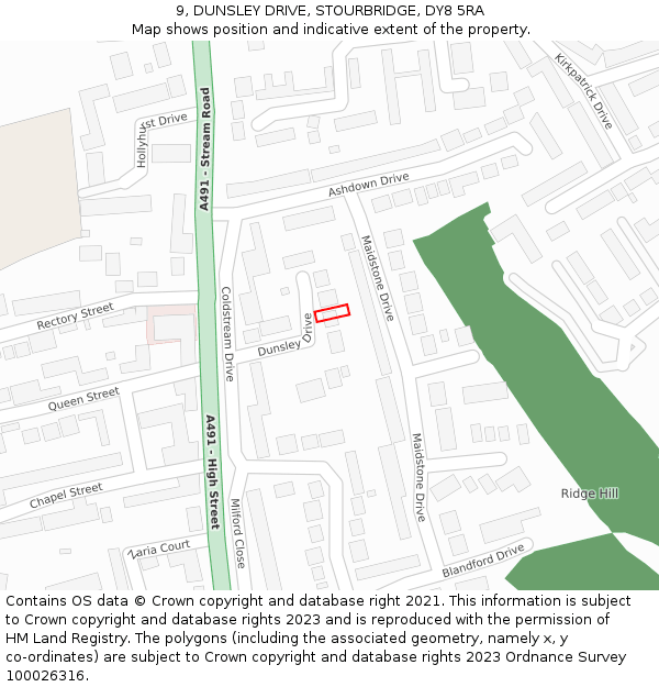 9, DUNSLEY DRIVE, STOURBRIDGE, DY8 5RA: Location map and indicative extent of plot