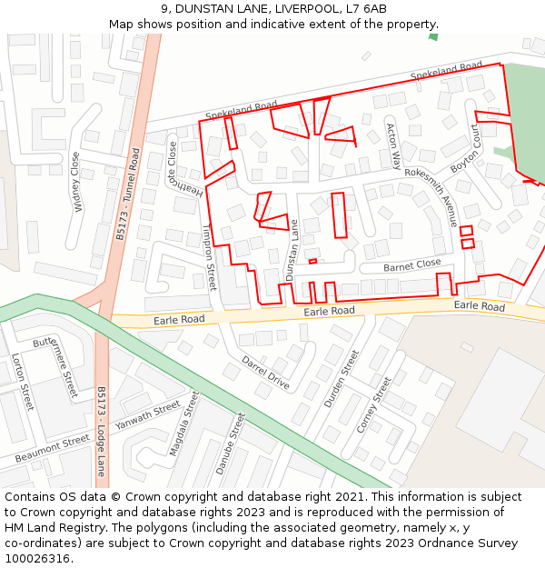 9, DUNSTAN LANE, LIVERPOOL, L7 6AB: Location map and indicative extent of plot