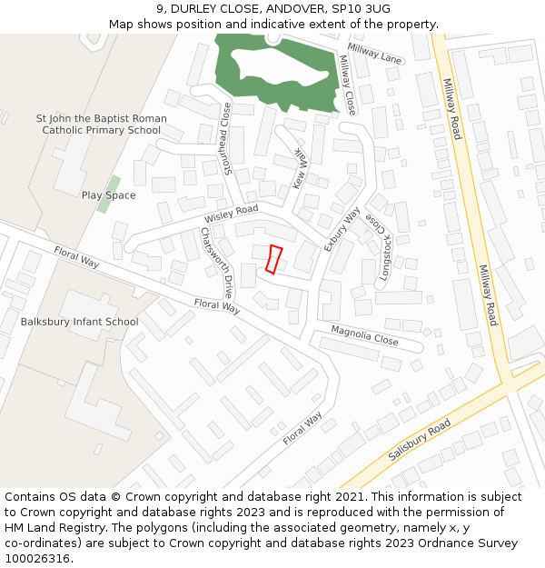 9, DURLEY CLOSE, ANDOVER, SP10 3UG: Location map and indicative extent of plot