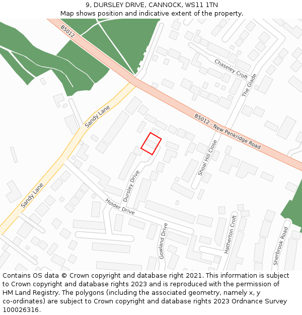 9, DURSLEY DRIVE, CANNOCK, WS11 1TN: Location map and indicative extent of plot