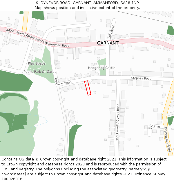 9, DYNEVOR ROAD, GARNANT, AMMANFORD, SA18 1NP: Location map and indicative extent of plot