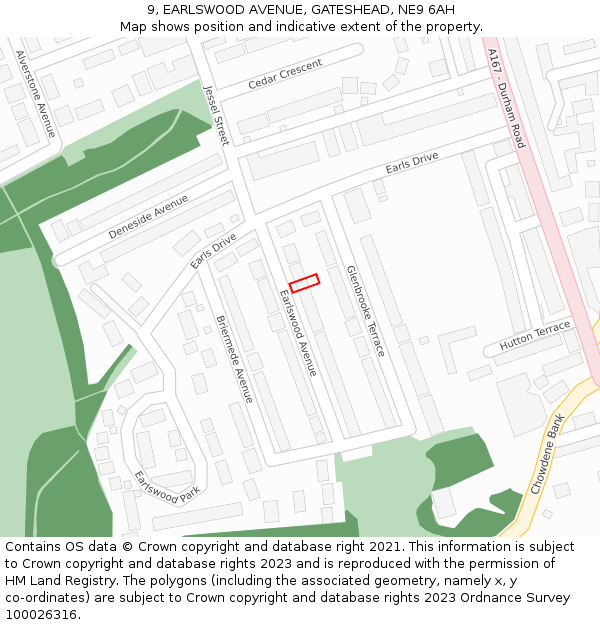 9, EARLSWOOD AVENUE, GATESHEAD, NE9 6AH: Location map and indicative extent of plot