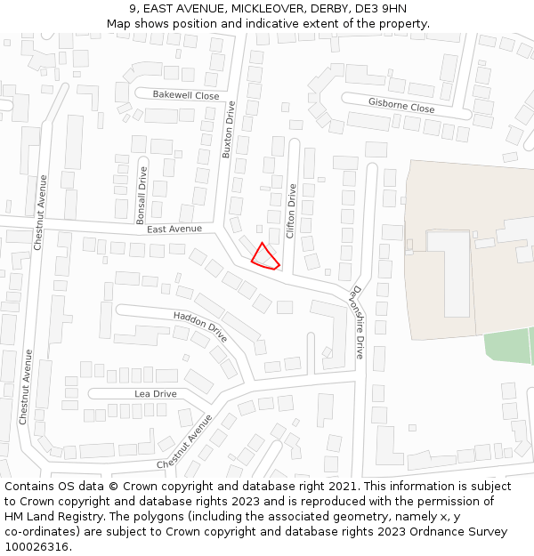 9, EAST AVENUE, MICKLEOVER, DERBY, DE3 9HN: Location map and indicative extent of plot