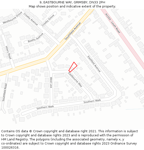 9, EASTBOURNE WAY, GRIMSBY, DN33 2PH: Location map and indicative extent of plot