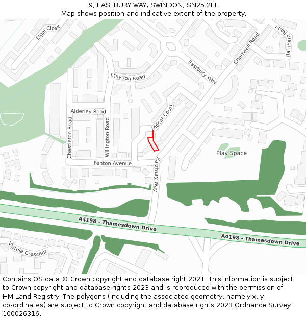 9, EASTBURY WAY, SWINDON, SN25 2EL: Location map and indicative extent of plot