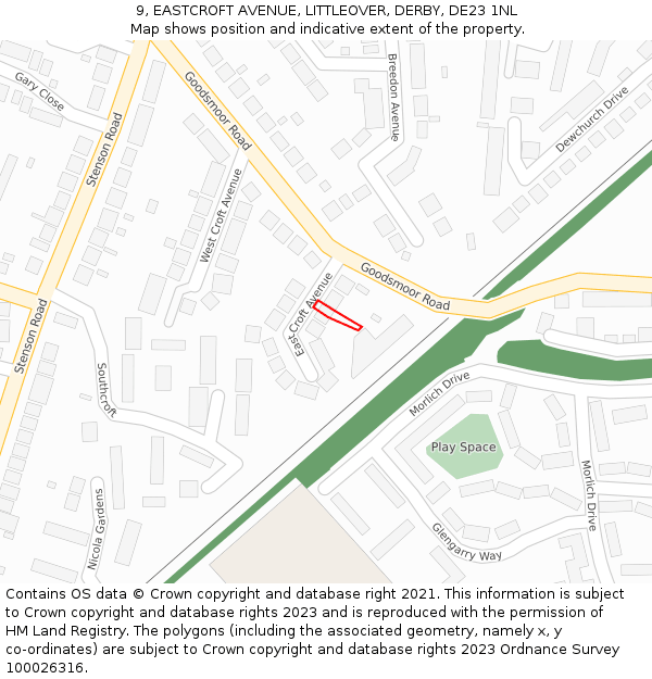 9, EASTCROFT AVENUE, LITTLEOVER, DERBY, DE23 1NL: Location map and indicative extent of plot