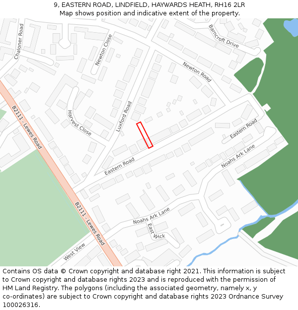 9, EASTERN ROAD, LINDFIELD, HAYWARDS HEATH, RH16 2LR: Location map and indicative extent of plot