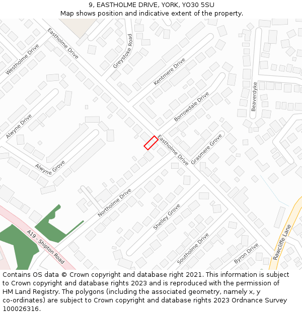 9, EASTHOLME DRIVE, YORK, YO30 5SU: Location map and indicative extent of plot