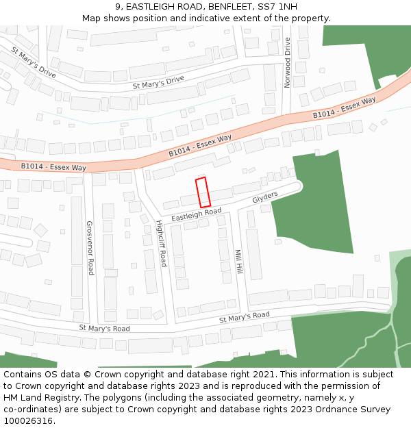 9, EASTLEIGH ROAD, BENFLEET, SS7 1NH: Location map and indicative extent of plot