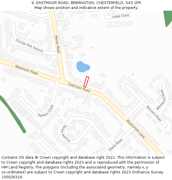 9, EASTMOOR ROAD, BRIMINGTON, CHESTERFIELD, S43 1PR: Location map and indicative extent of plot