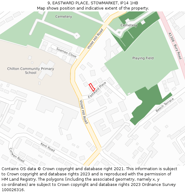 9, EASTWARD PLACE, STOWMARKET, IP14 1HB: Location map and indicative extent of plot