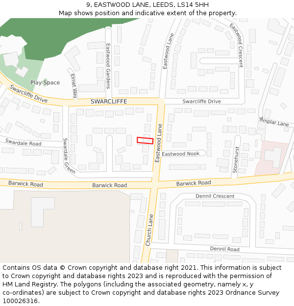 9, EASTWOOD LANE, LEEDS, LS14 5HH: Location map and indicative extent of plot