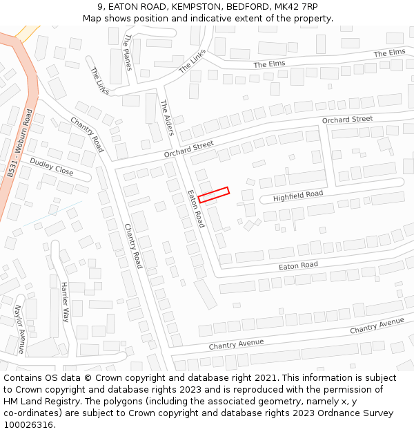 9, EATON ROAD, KEMPSTON, BEDFORD, MK42 7RP: Location map and indicative extent of plot