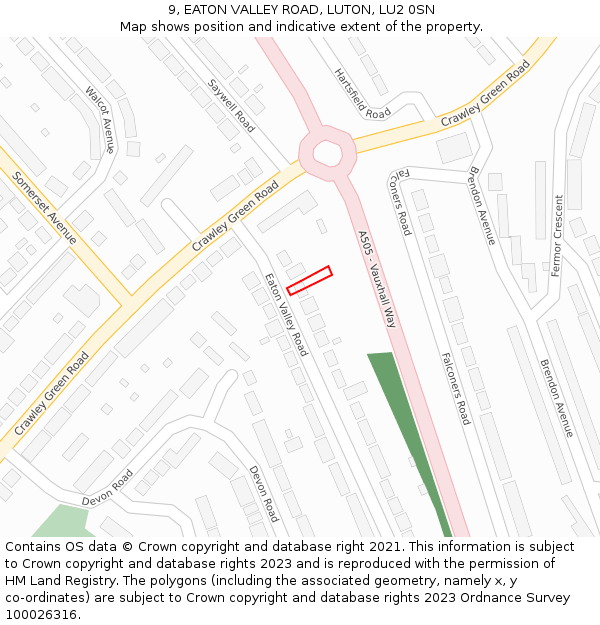 9, EATON VALLEY ROAD, LUTON, LU2 0SN: Location map and indicative extent of plot