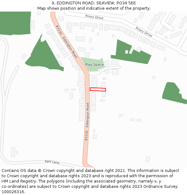 9, EDDINGTON ROAD, SEAVIEW, PO34 5EE: Location map and indicative extent of plot