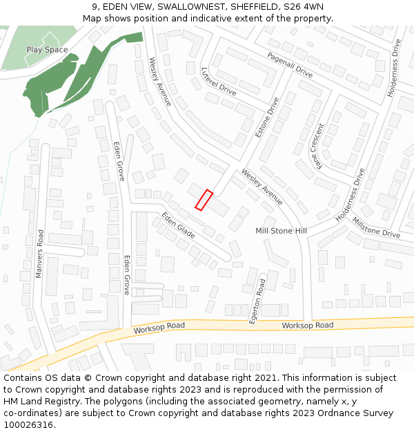 9, EDEN VIEW, SWALLOWNEST, SHEFFIELD, S26 4WN: Location map and indicative extent of plot