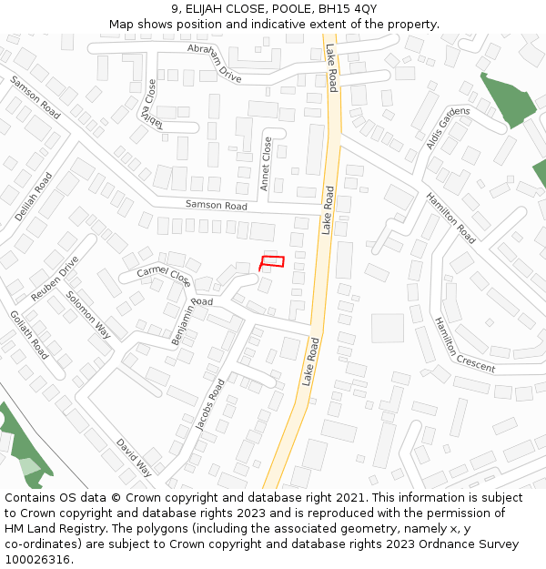 9, ELIJAH CLOSE, POOLE, BH15 4QY: Location map and indicative extent of plot