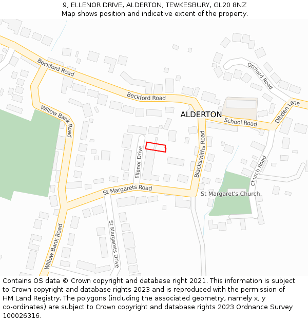 9, ELLENOR DRIVE, ALDERTON, TEWKESBURY, GL20 8NZ: Location map and indicative extent of plot