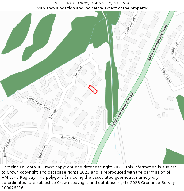 9, ELLWOOD WAY, BARNSLEY, S71 5FX: Location map and indicative extent of plot