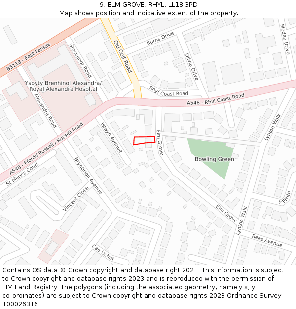 9, ELM GROVE, RHYL, LL18 3PD: Location map and indicative extent of plot