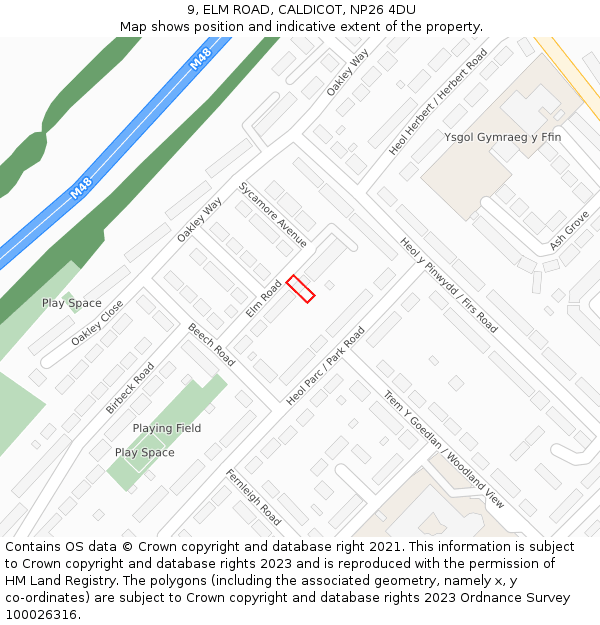 9, ELM ROAD, CALDICOT, NP26 4DU: Location map and indicative extent of plot