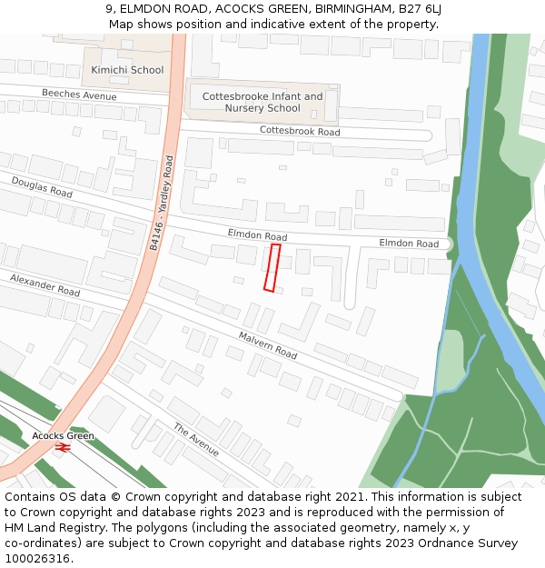 9, ELMDON ROAD, ACOCKS GREEN, BIRMINGHAM, B27 6LJ: Location map and indicative extent of plot