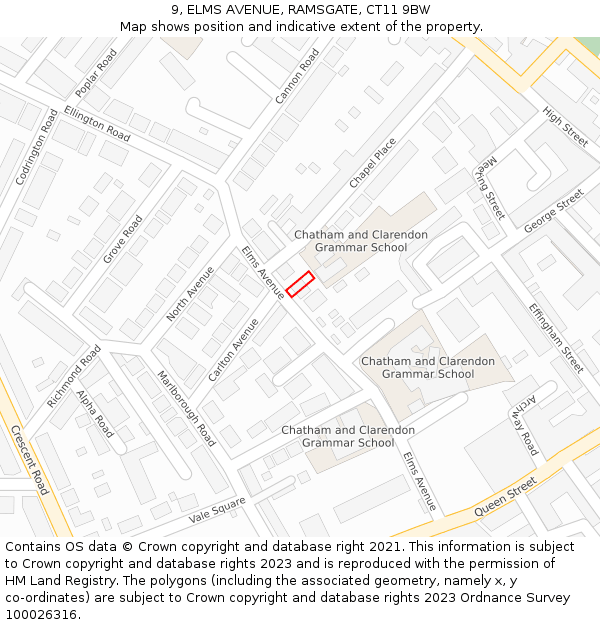9, ELMS AVENUE, RAMSGATE, CT11 9BW: Location map and indicative extent of plot