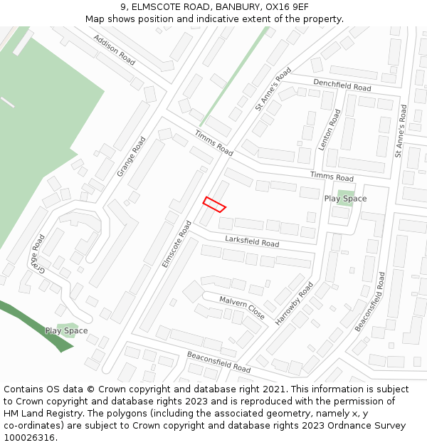 9, ELMSCOTE ROAD, BANBURY, OX16 9EF: Location map and indicative extent of plot