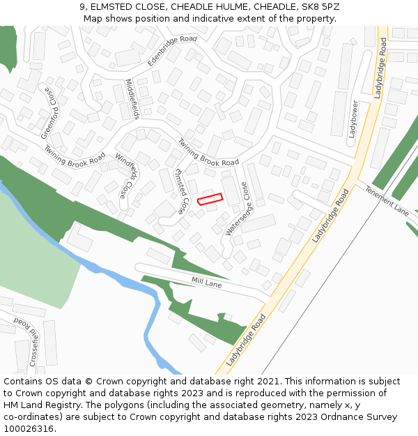 9, ELMSTED CLOSE, CHEADLE HULME, CHEADLE, SK8 5PZ: Location map and indicative extent of plot