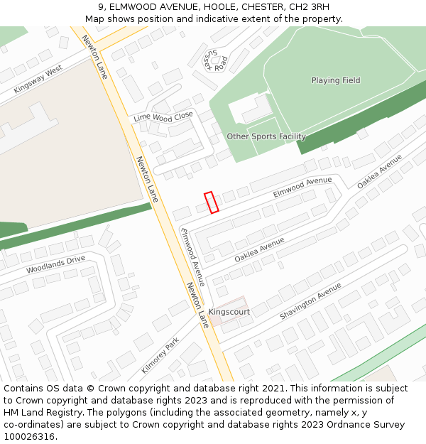 9, ELMWOOD AVENUE, HOOLE, CHESTER, CH2 3RH: Location map and indicative extent of plot