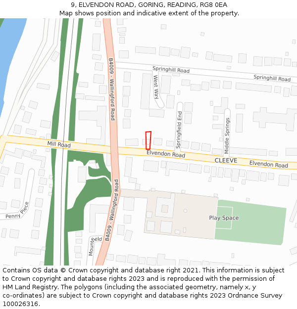 9, ELVENDON ROAD, GORING, READING, RG8 0EA: Location map and indicative extent of plot