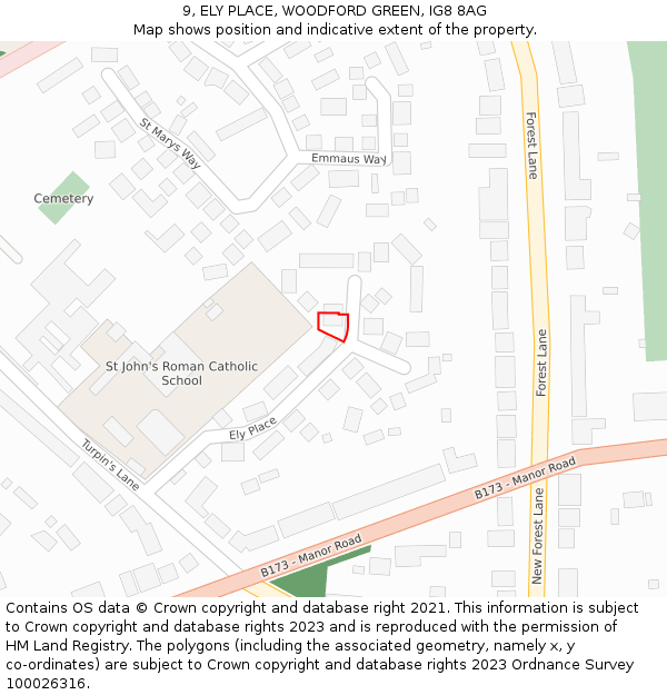 9, ELY PLACE, WOODFORD GREEN, IG8 8AG: Location map and indicative extent of plot