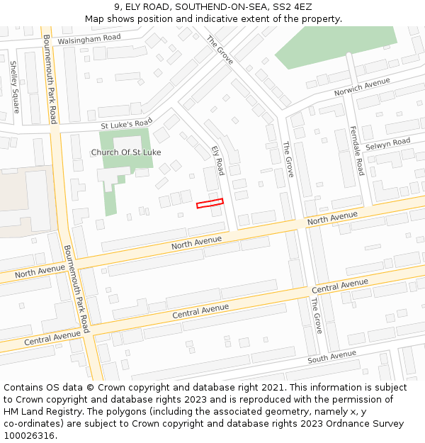 9, ELY ROAD, SOUTHEND-ON-SEA, SS2 4EZ: Location map and indicative extent of plot