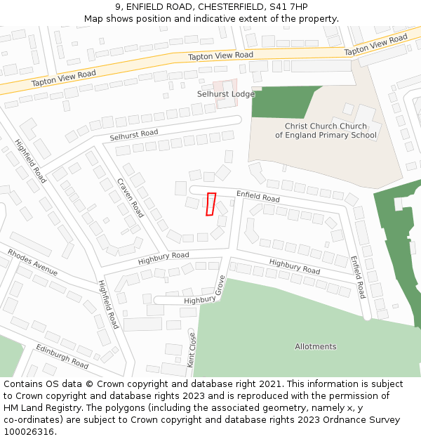 9, ENFIELD ROAD, CHESTERFIELD, S41 7HP: Location map and indicative extent of plot