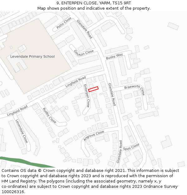 9, ENTERPEN CLOSE, YARM, TS15 9RT: Location map and indicative extent of plot