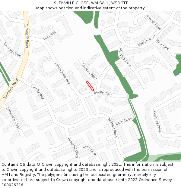 9, ENVILLE CLOSE, WALSALL, WS3 3TT: Location map and indicative extent of plot
