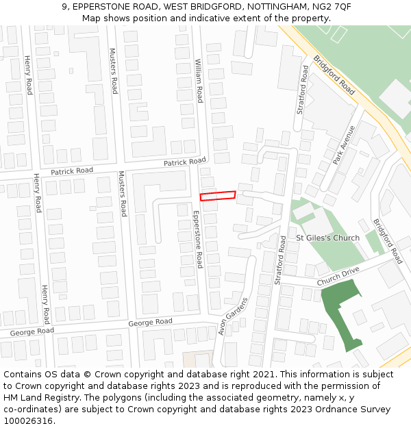 9, EPPERSTONE ROAD, WEST BRIDGFORD, NOTTINGHAM, NG2 7QF: Location map and indicative extent of plot