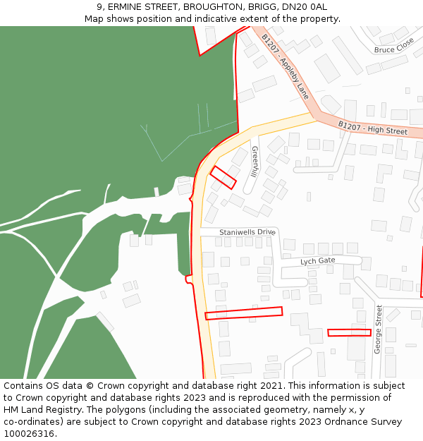 9, ERMINE STREET, BROUGHTON, BRIGG, DN20 0AL: Location map and indicative extent of plot