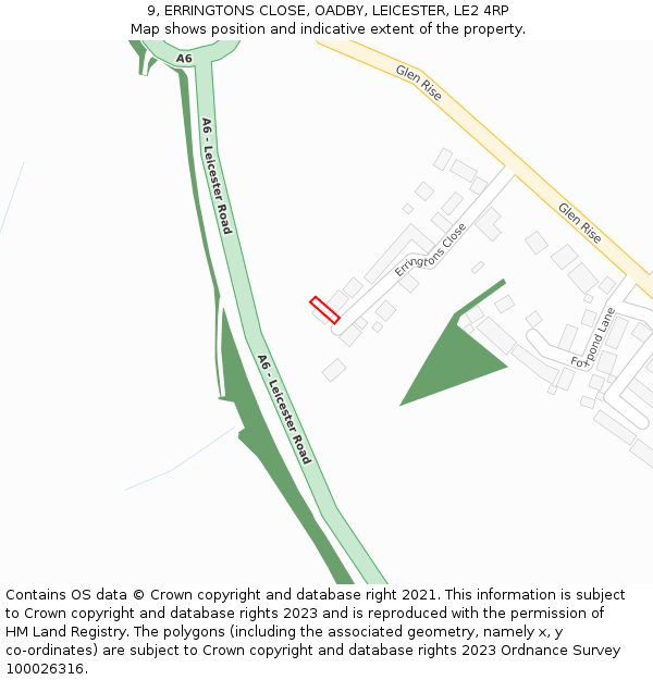 9, ERRINGTONS CLOSE, OADBY, LEICESTER, LE2 4RP: Location map and indicative extent of plot