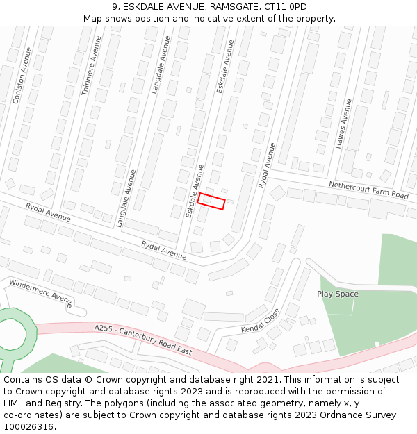 9, ESKDALE AVENUE, RAMSGATE, CT11 0PD: Location map and indicative extent of plot